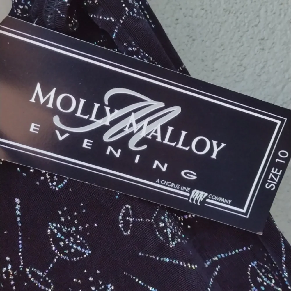 VTG Molly Malloy Black Glittery Cocktail Print Dress 10 - Picture 8 of 9